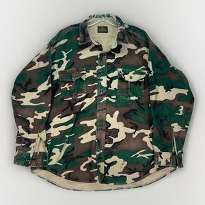 Vintage Deerskin Shirt Mens XL Melton Chamois Flannel WOODLAND‎ Camo Hunting